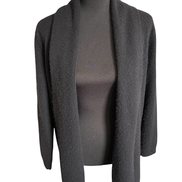 Chico's 100% Cashmere Open Front Cardigan Sweater Black 2/L Tiny Flaws - Picture 1 of 8